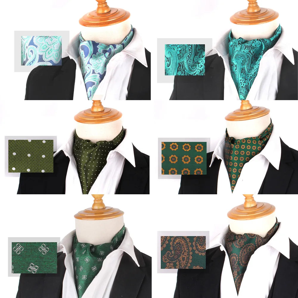 Green Pattern Cashew Tie For Men Wedding Formal Cravat Ascot Scrunch Self British Gentleman Polyester Paisley Neck Tie Luxury