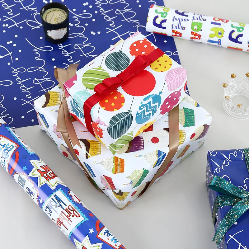 2Pcs/Set 50*70cm Printing Pattern Wrapping Paper Happy Birthday Candle Balloon Ice Cream Gift Box Holiday gift Wrapping Paper
