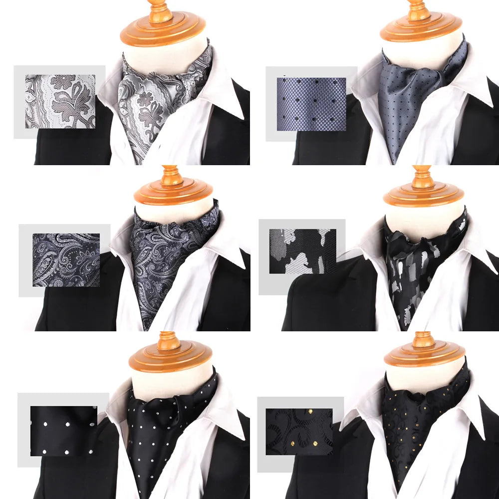 Grey Pattern Cashew Tie For Men Wedding Formal Cravat Ascot Scrunch Self British Gentleman Jacquard Paisley Neck Tie Luxury