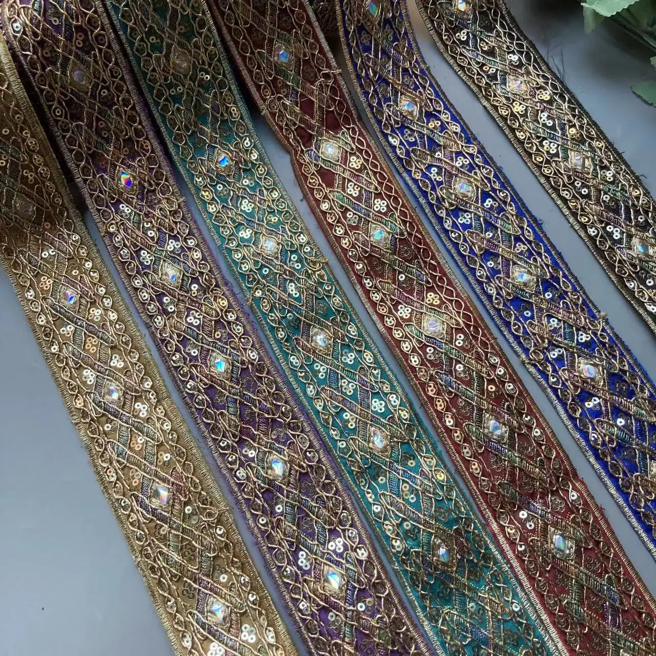 2 Yards 4.3 CM Gold Sequin Lace Trims Ribbon Fabric Clothing Decorative Embroidered for Garments Headdress Sewing Supplies Hot