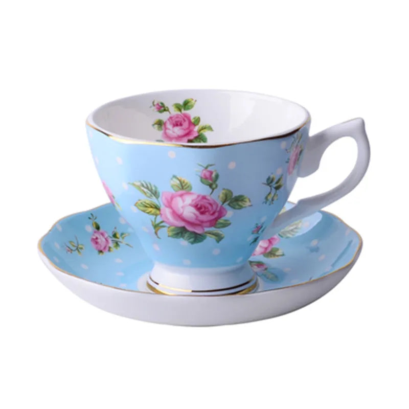 Top-grade Bone China Coffee Cup Spoon Saucer Set English Afternoon Tea Cup Coffeeware 170ml Porcelain Cup and Saucer for Coffee