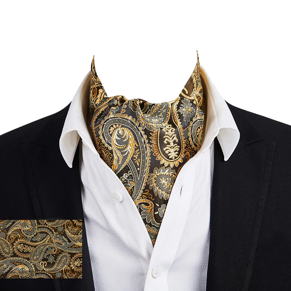 Free Shipping Ikepeibao Mens Luxury Wine Blue Floral Cravat Silk Ascot Scarf Tie Fit Formal Party Easter Day