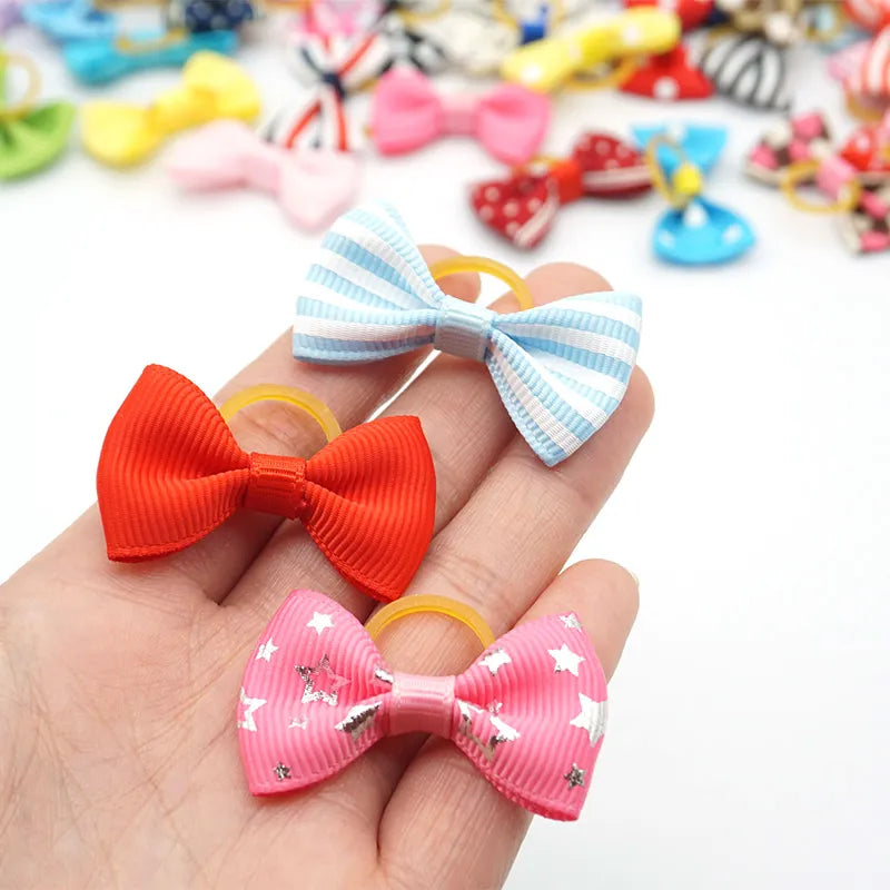 100 Pieces Ribbon Pet Hair Accessories 121 Colors Cute Dog Hair Bows Elastic Rubber Band For Dogs Pet Hair Clips Yorkshire Gift