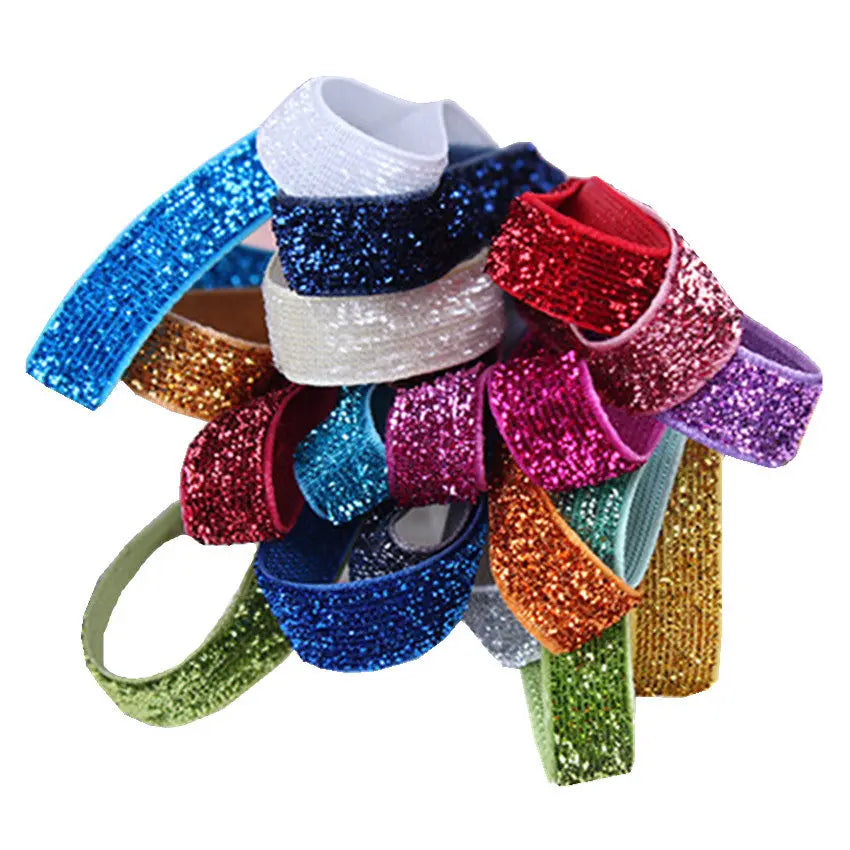 5Yards/Lot 3/8" 10MM Colorful Scallion Glitter Elastic Ribbon Fold Over Elastic FOE Clothing Accessories Stretch Band DIY Crafts