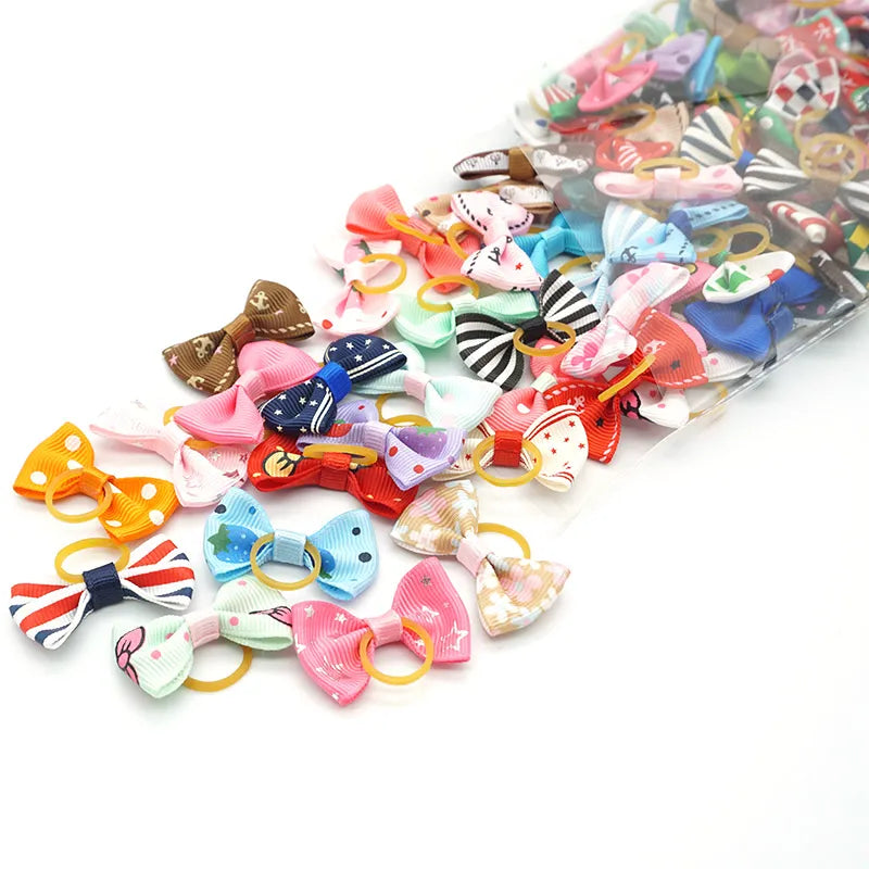 100 Pieces Ribbon Pet Hair Accessories 121 Colors Cute Dog Hair Bows Elastic Rubber Band For Dogs Pet Hair Clips Yorkshire Gift