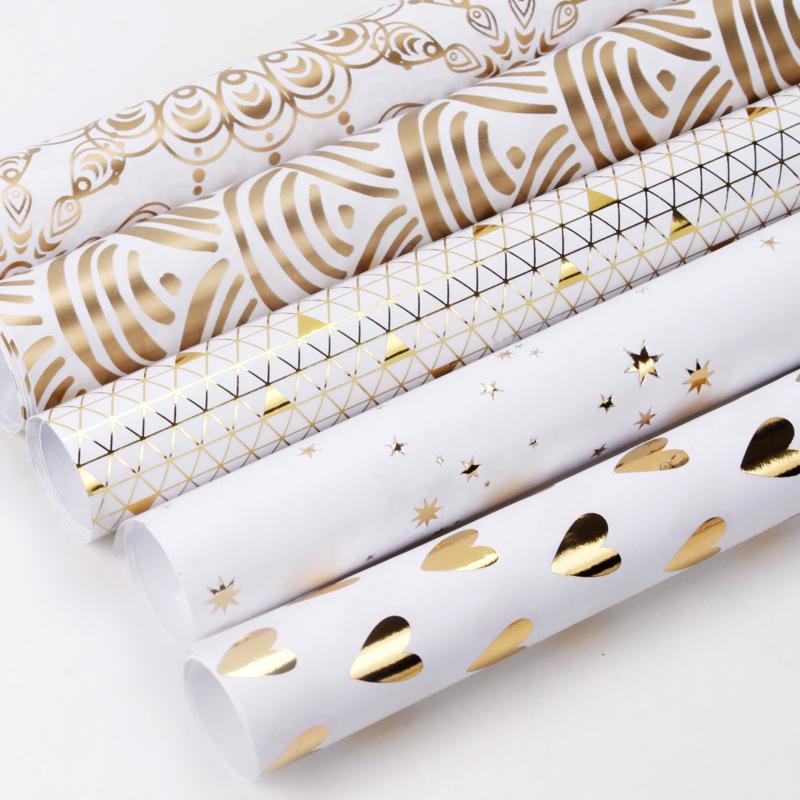 Foil Triangles Wrapping Paper Roll (30" X 10'/Roll) - White/Gold