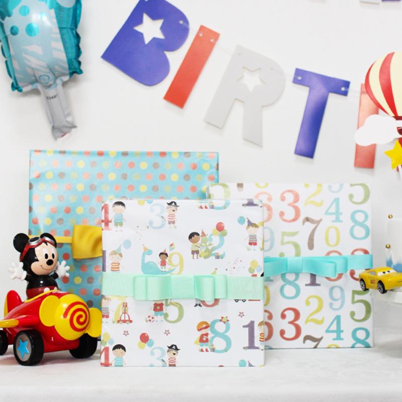 Birthday Boy "Numbers & Characters" Wrapping Paper Sheets