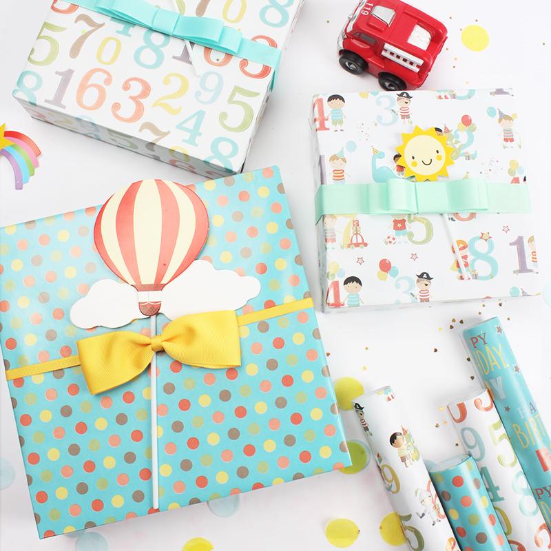 Birthday Boy "Numbers & Characters" Wrapping Paper Sheets