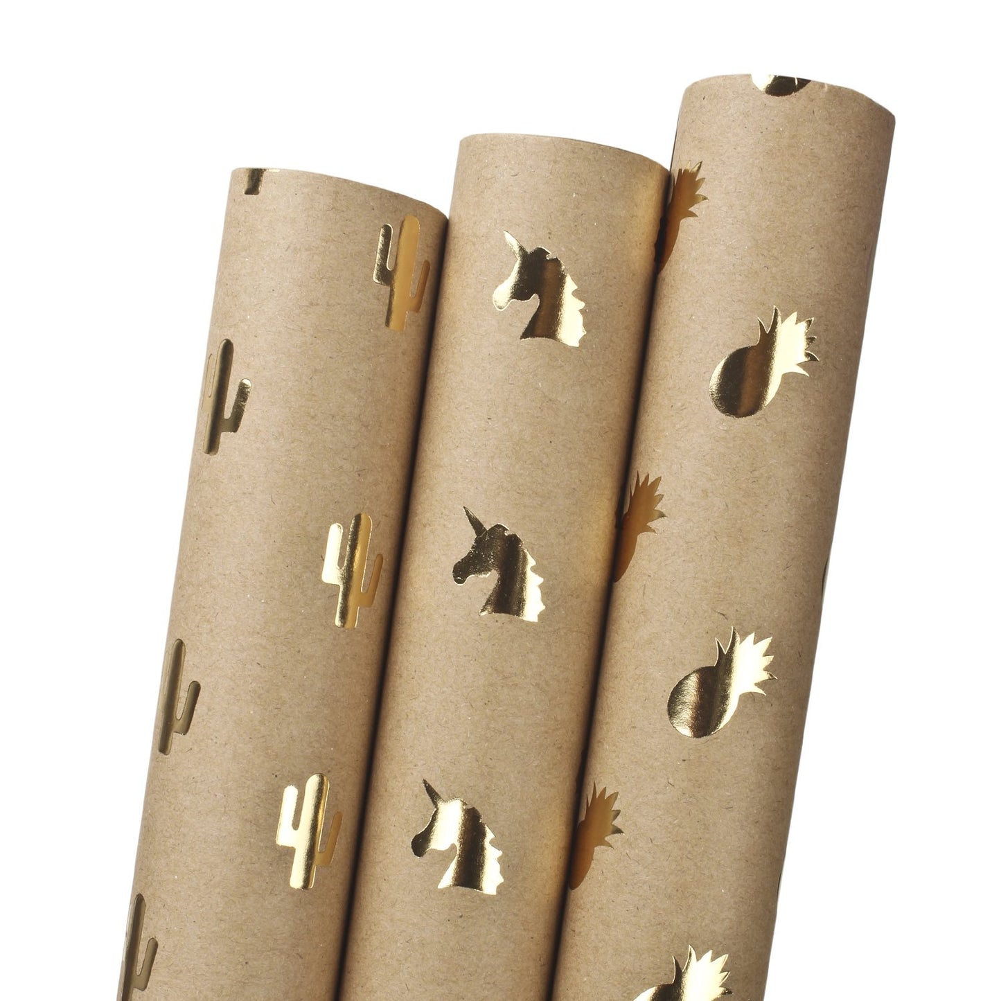 Natural/Gold Foil "Unicorn/Pineapple/Cactus" Kraft Wrapping Paper