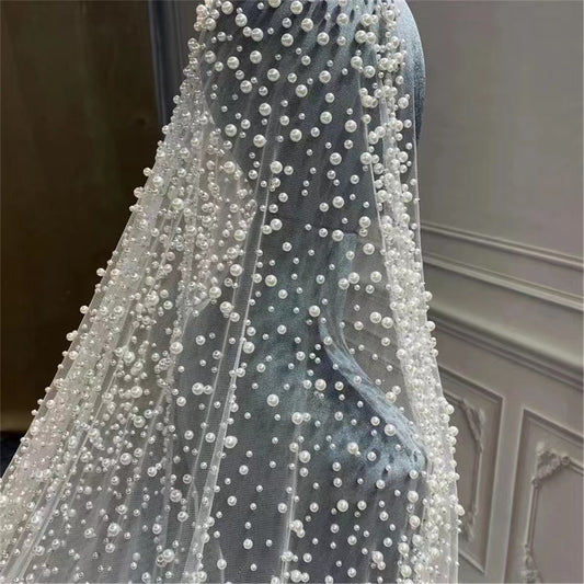 1Tier Wedding Veil With Pearls Long Luxury Bridal Veil Scattered Dense