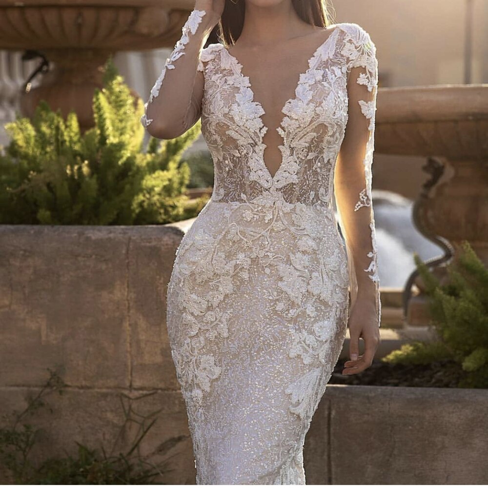 Luxury Wedding Dress 2022 Mermaid Long Sleeve - 2023 Luxury Lace