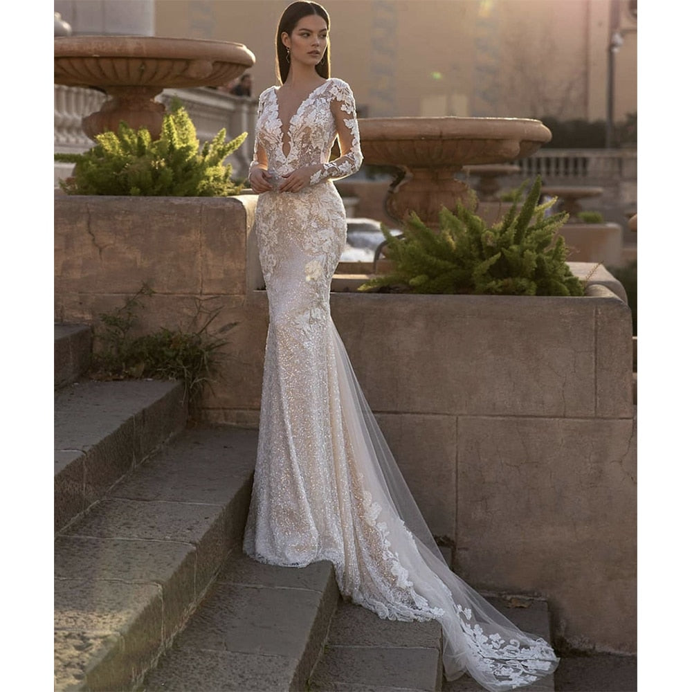 Luxury Wedding Dress 2022 Mermaid Long Sleeve - 2023 Luxury Lace