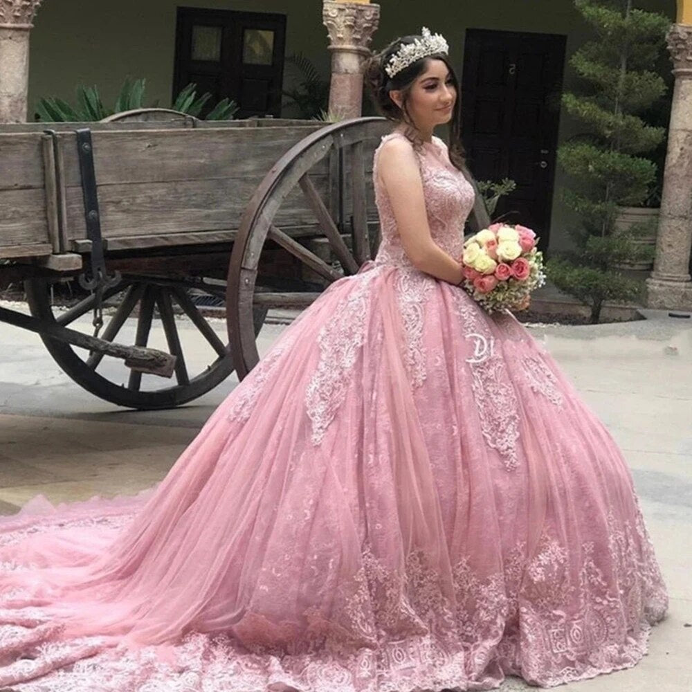 Angelsbridep Ball Gown Sweet 16 Quinceanera Dresses Beading Dusty Pink