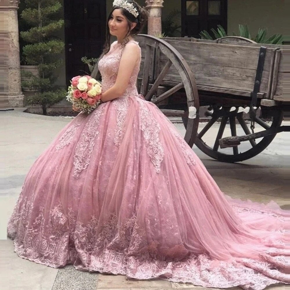 Angelsbridep Ball Gown Sweet 16 Quinceanera Dresses Beading Dusty Pink