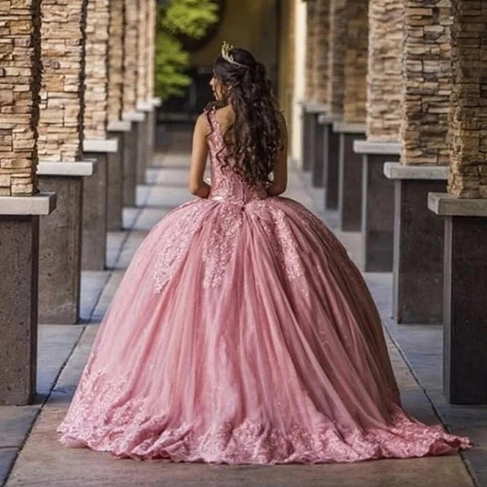 Angelsbridep Ball Gown Sweet 16 Quinceanera Dresses Beading Dusty Pink