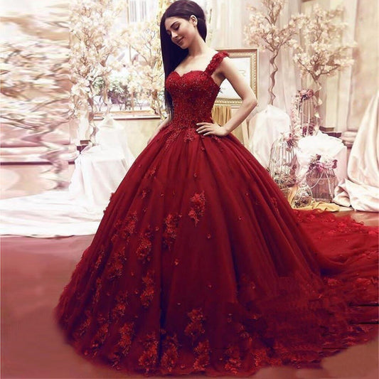 Angelsbridep Burgundy 3D Appliques Princess Ball Gown 15 Year Old