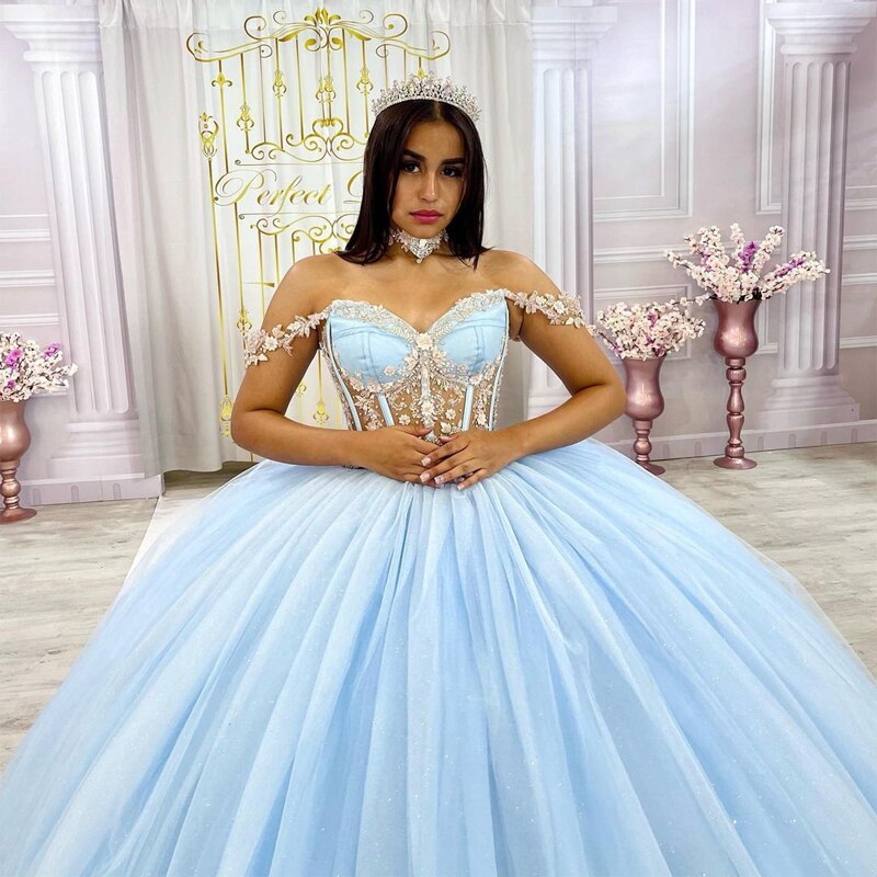 Angelsbridep Hot Sky Blue Quinceanera Dresses With Detachable Train