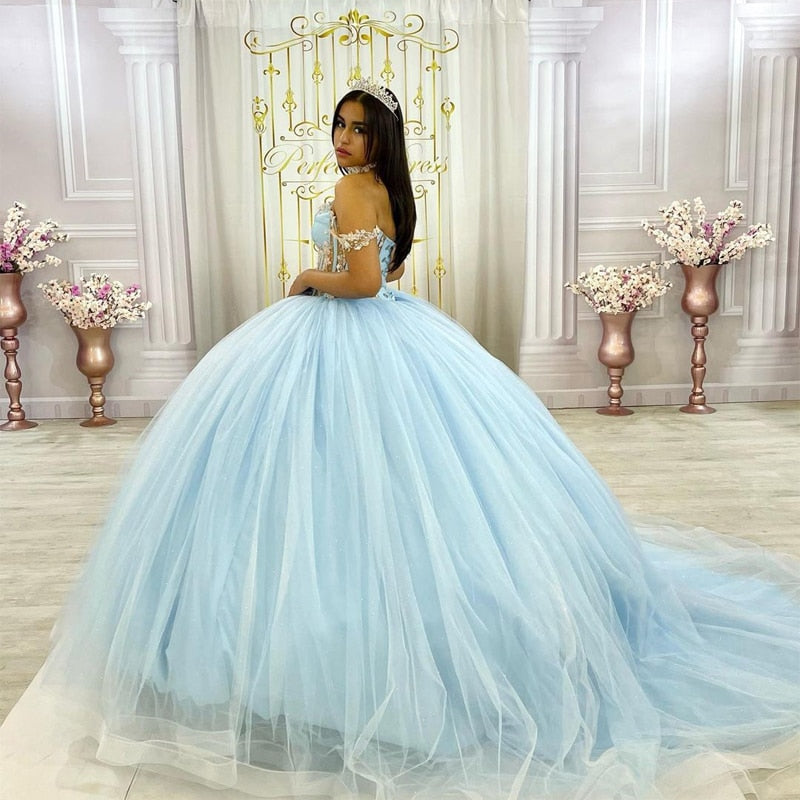 Angelsbridep Hot Sky Blue Quinceanera Dresses With Detachable Train