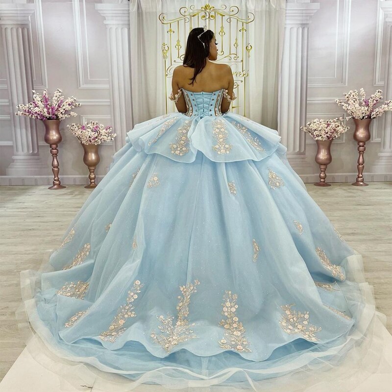 Angelsbridep Hot Sky Blue Quinceanera Dresses With Detachable Train