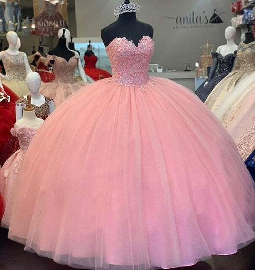 Angelsbridep Pink Appliques Ball Gown 15 Year Old Quinceanera Dresses