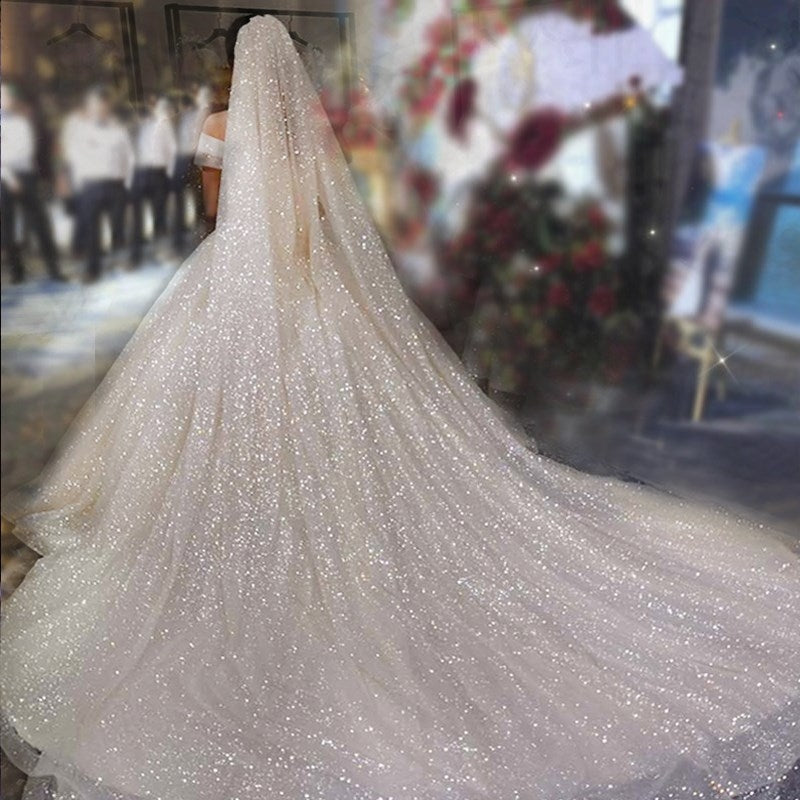 B58 D Luxury Cathedral Wedding Veil Bling Bling Bridal Veils Soft