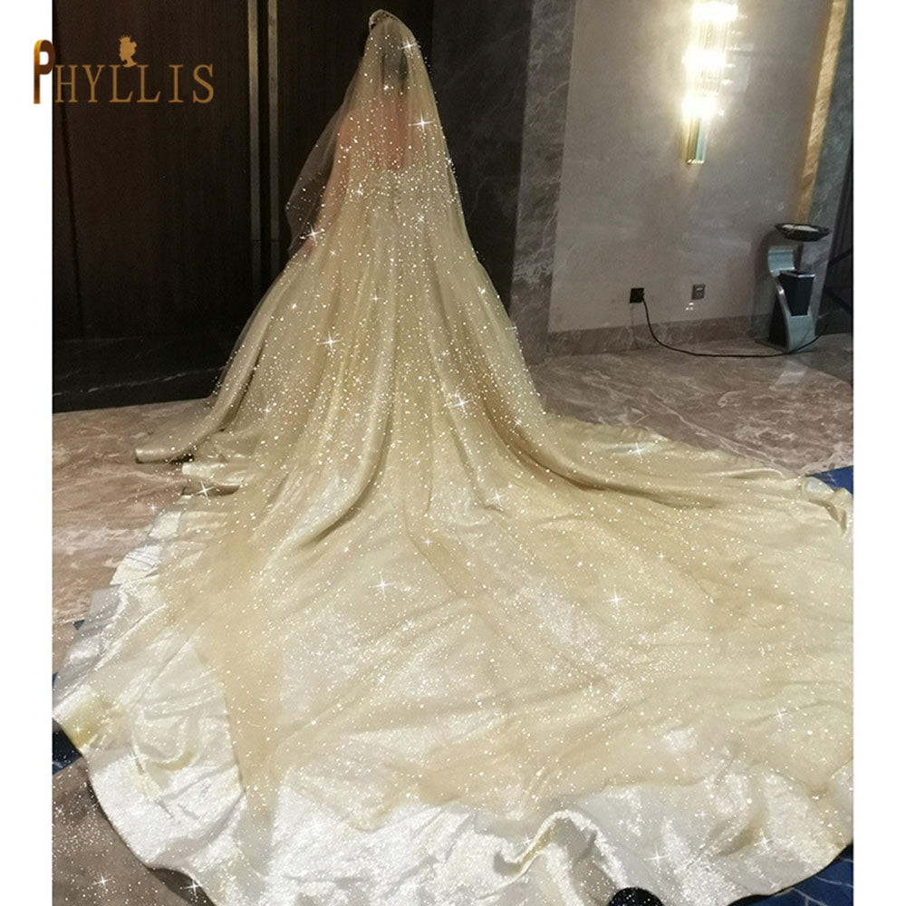 B58 D Luxury Cathedral Wedding Veil Bling Bling Bridal Veils Soft