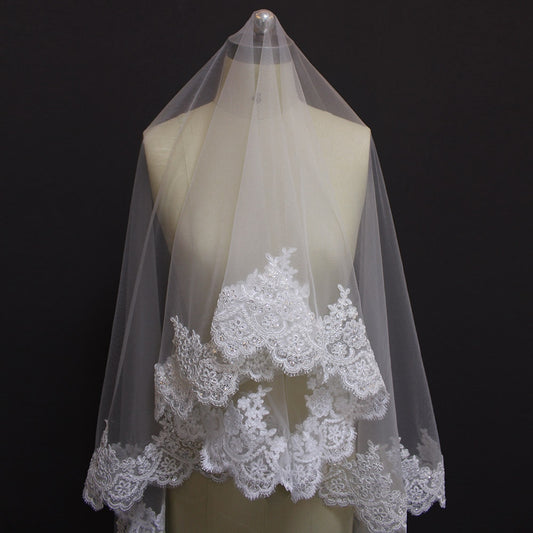 Bling Sequins Lace Chapel Wedding Veil Without Comb 2 Meters Long