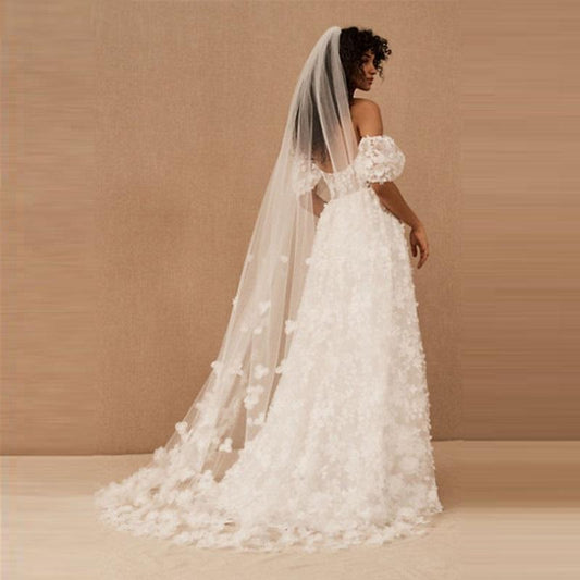 Bridal Veils 3d Handmade Floral Cathedral Veil For Petals Woman Drop