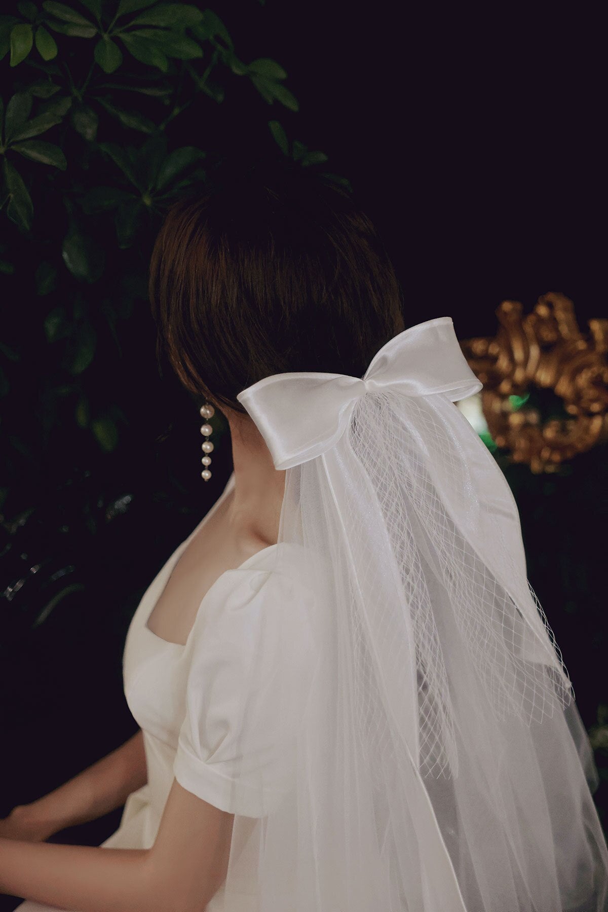 Bride's veil Double layer vintage bow knot Sen series travel