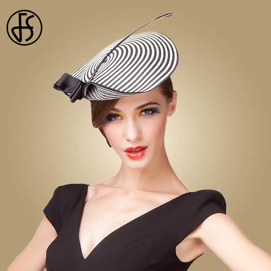 FS Fascinator Wedding Hats For Women Elegant Black White Feather