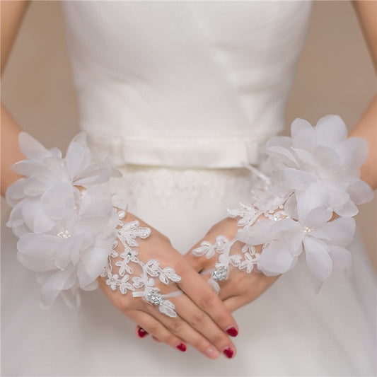 Fashion Beauty Flower Girl Red White Fingerless Wedding Gloves Lace