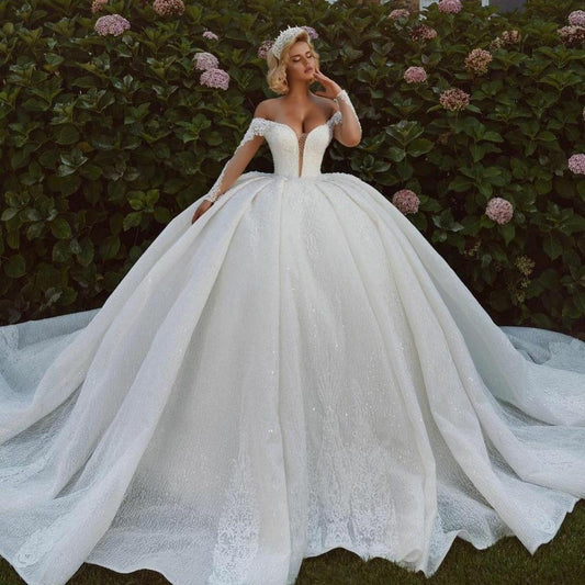 Glamorous Saudi Arabia Wedding Dress Off Shoulder Bridal Gowns Custom