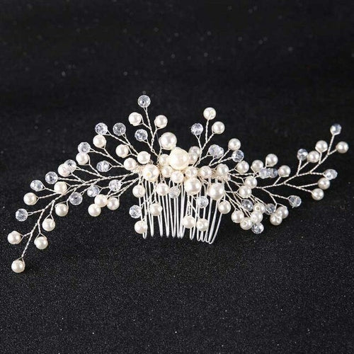 Handmade Flowers Pearl Hair Combs Jewelry Silver Color Bride Tiaras