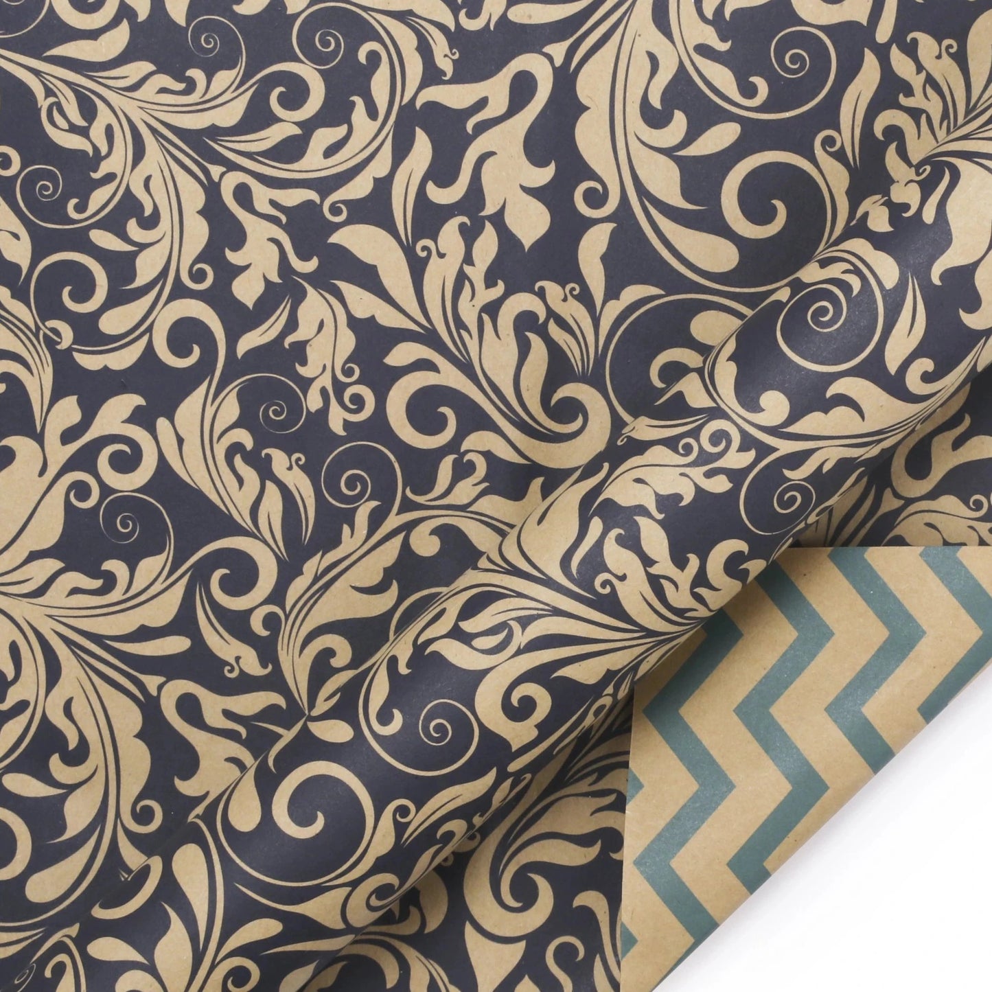 Reversible Modern Kraft "Chevron/Damask" Wrapping Paper Sheets - (4) -