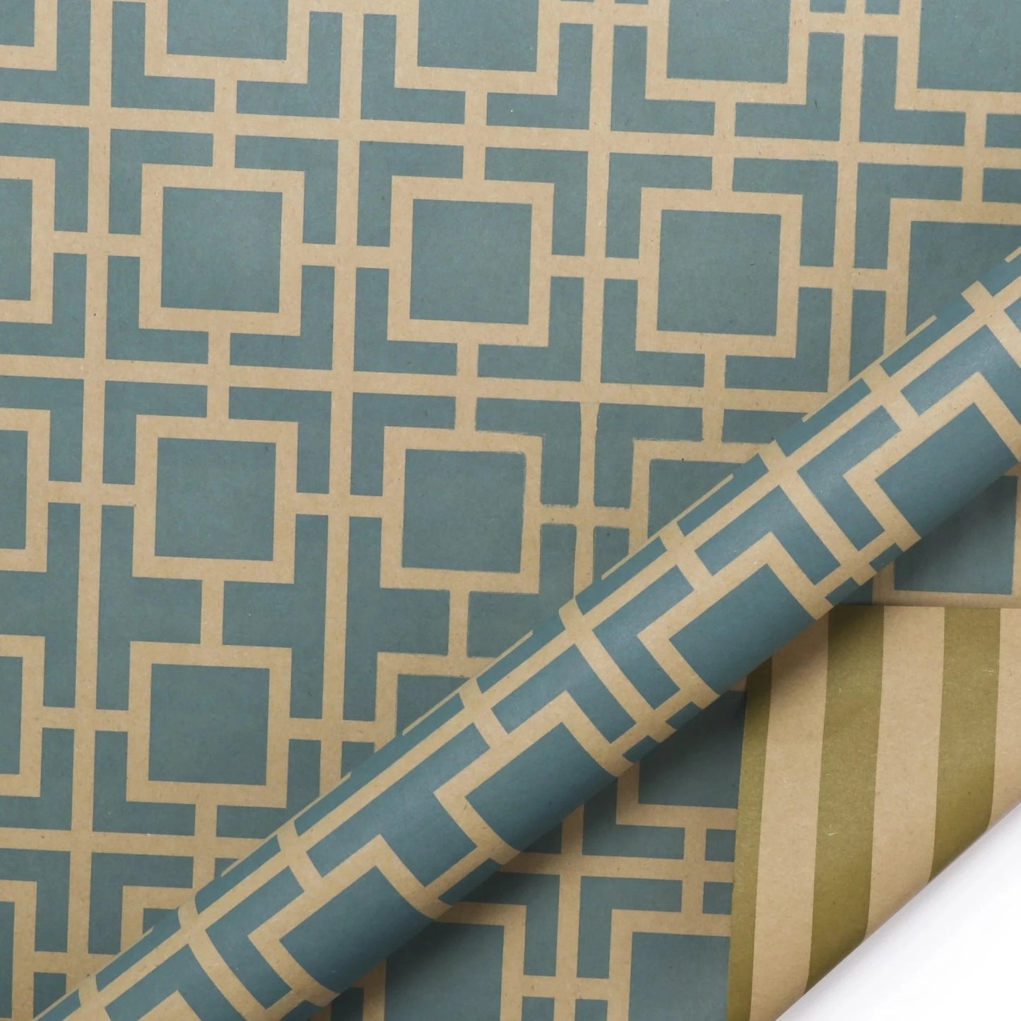 Reversible Modern Kraft Trellis/Stripes Wrapping Paper Sheets - (4) -