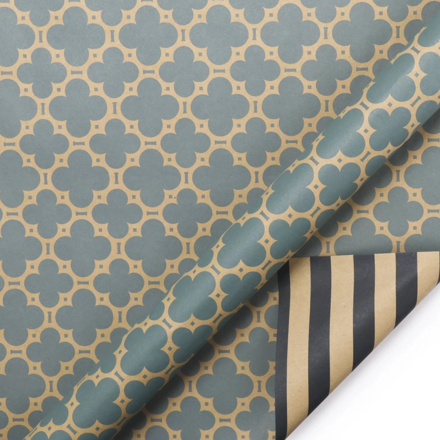 Reversible Modern Kraft Moroccan Lattice/Stripes Wrapping Paper Sheets