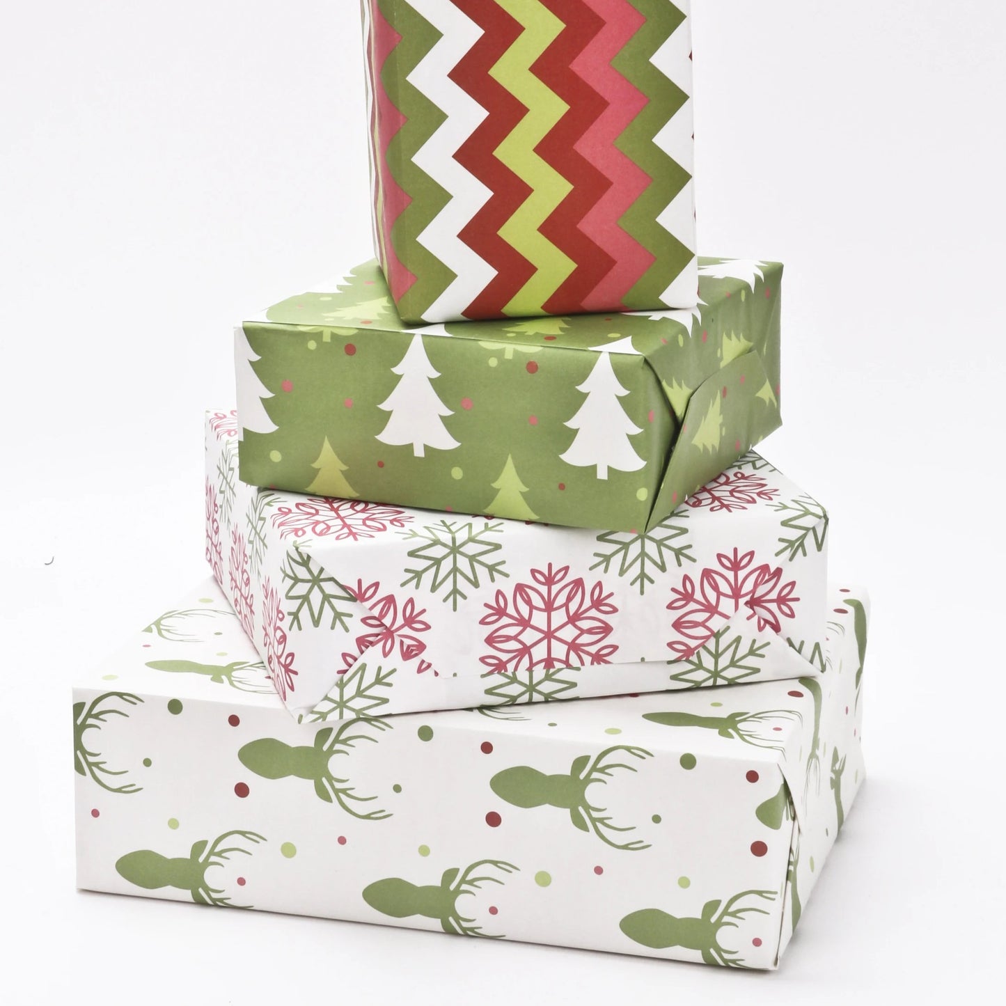 Christmas Chevron Kraft Wrapping Paper Sheets - Red/Multi - (4) - 30"