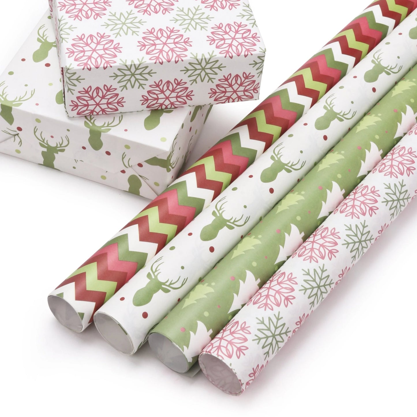 Christmas Chevron Kraft Wrapping Paper Sheets - Red/Multi - (4) - 30"