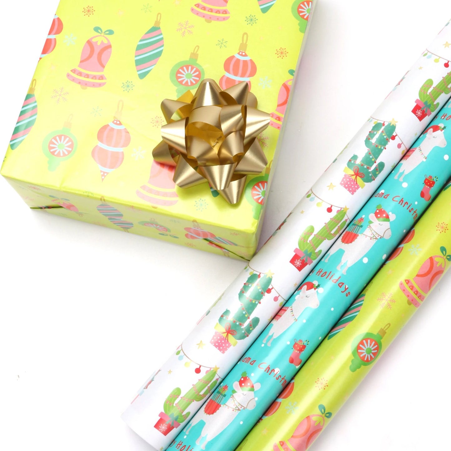 Cactus Pom Pom Xmas Wrapping Paper Sheets White/Green Multi 4