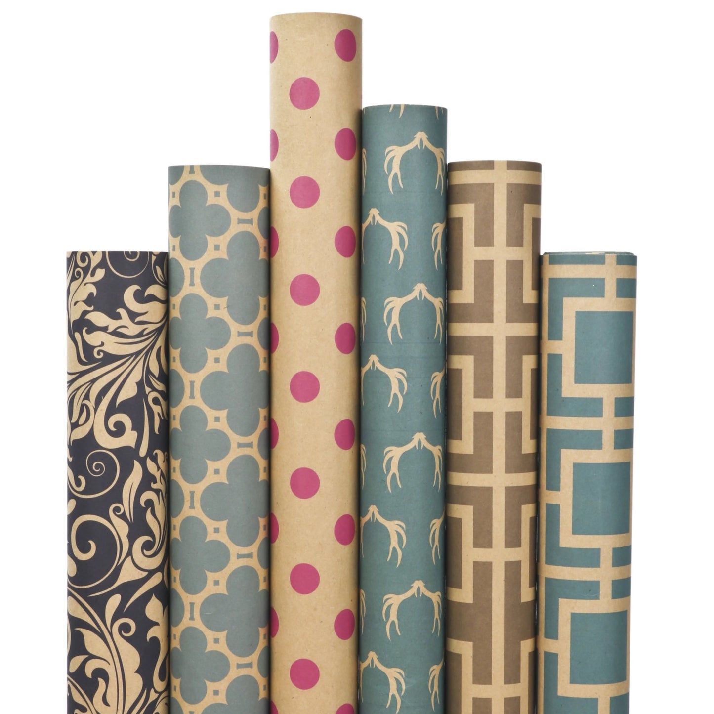 Reversible Modern Kraft "Chevron/Damask" Wrapping Paper Sheets - (4) -