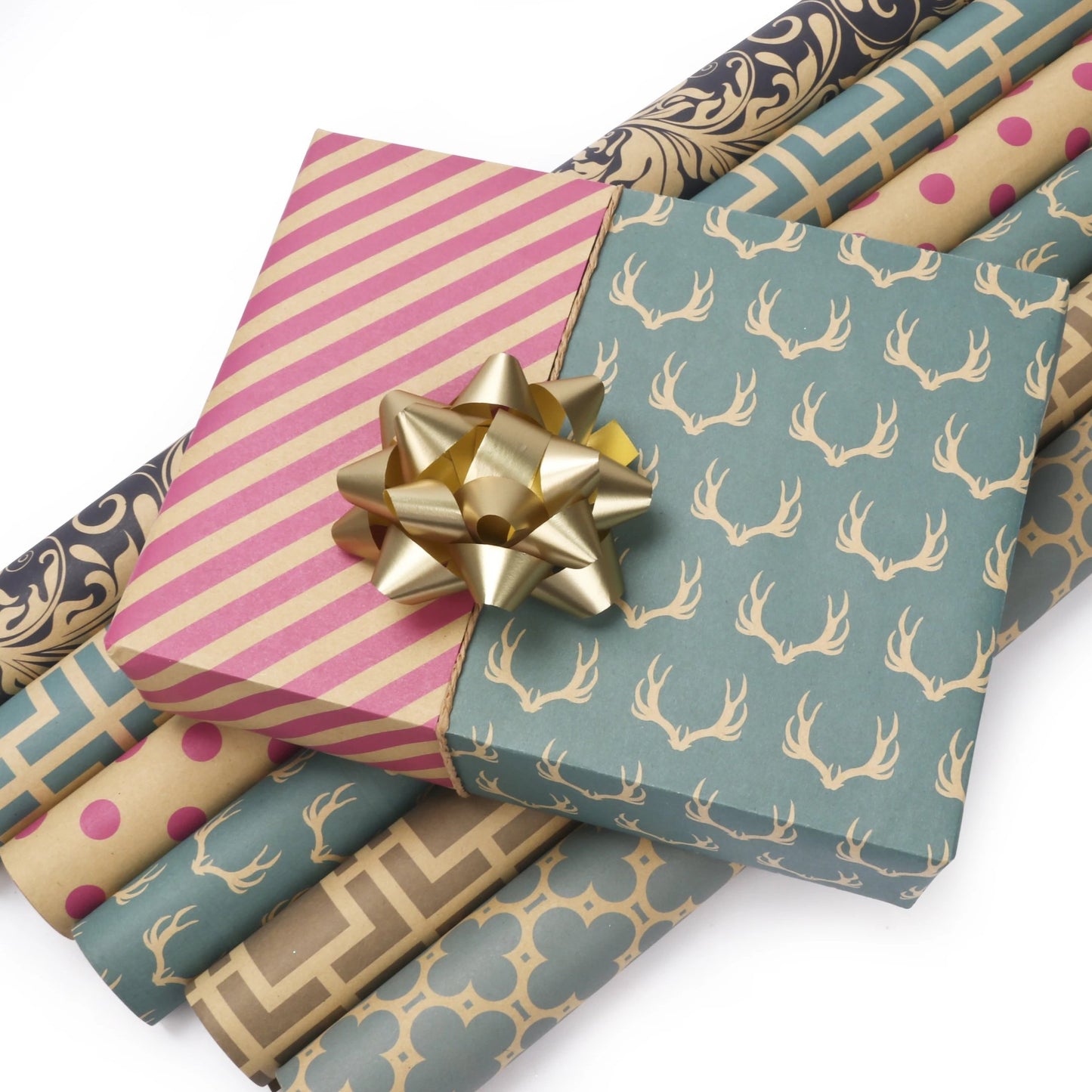 Reversible Modern Kraft Trellis/Stripes Wrapping Paper Sheets - (4) -