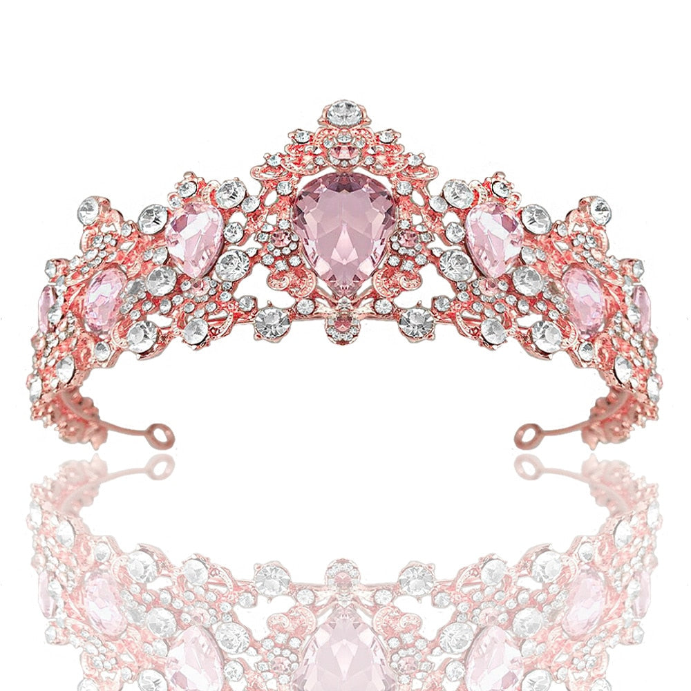 Baroque Tiaras Crowns Pink | Pink Crystal Queen Crown | Crown Jewelry