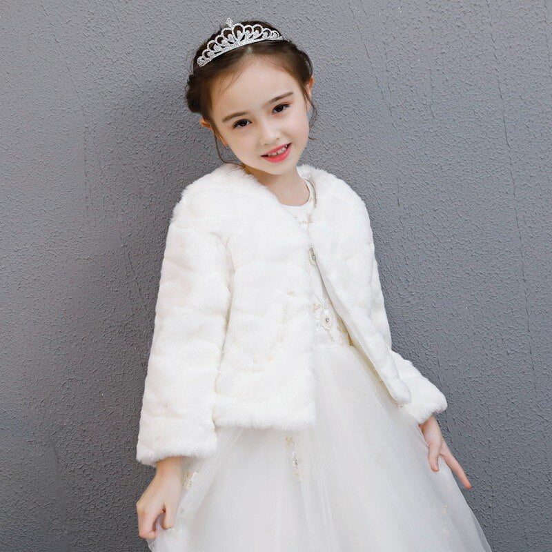 Kids Girls Faux Fur Jacket Wedding Cloak For Communion Dress Girl Fur