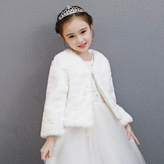 Kids Girls Faux Fur Jacket Wedding Cloak For Communion Dress Girl Fur