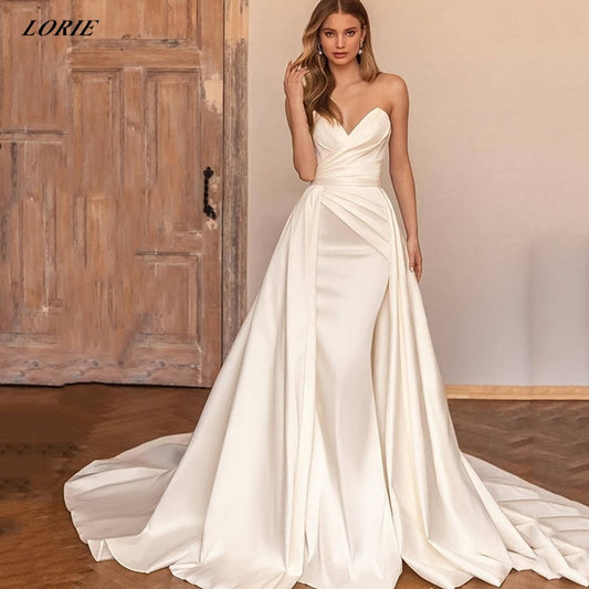 Shoulder Wedding Dress Detachable Train | Satin Wedding Dress