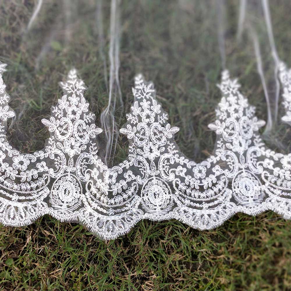 Real Photos 2 Layers Sequins Lace 3 Meters Cathedral Woodland Wedding