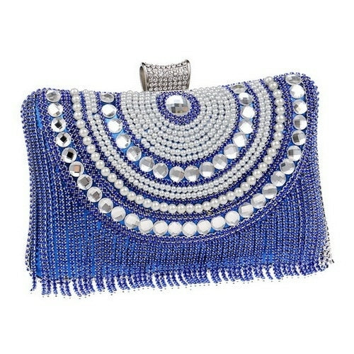 Rhinestones Tassel Clutch Diamonds Beaded Metal Evening Bags Chain