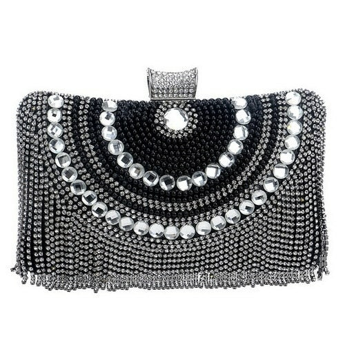 Rhinestones Tassel Clutch Diamonds Beaded Metal Evening Bags Chain