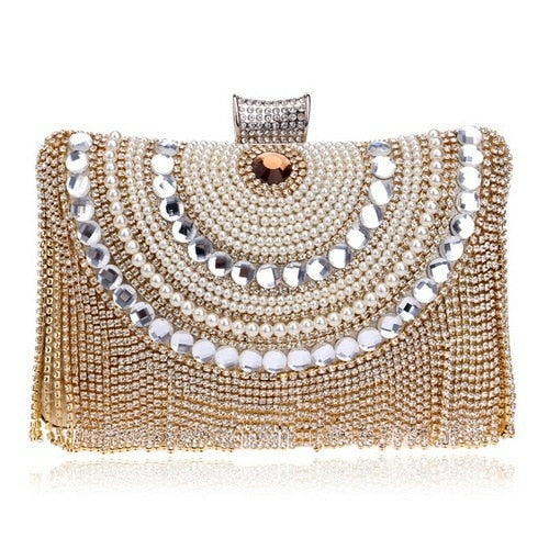 Rhinestones Tassel Clutch Diamonds Beaded Metal Evening Bags Chain