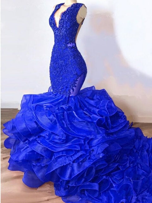 S0019H Plus Size Dress Gorgeous Royal Blue Mermaid Prom Dresses Party